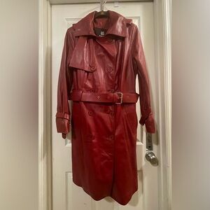Women's Sheep Skin Leather Trench Coat, Burgundy